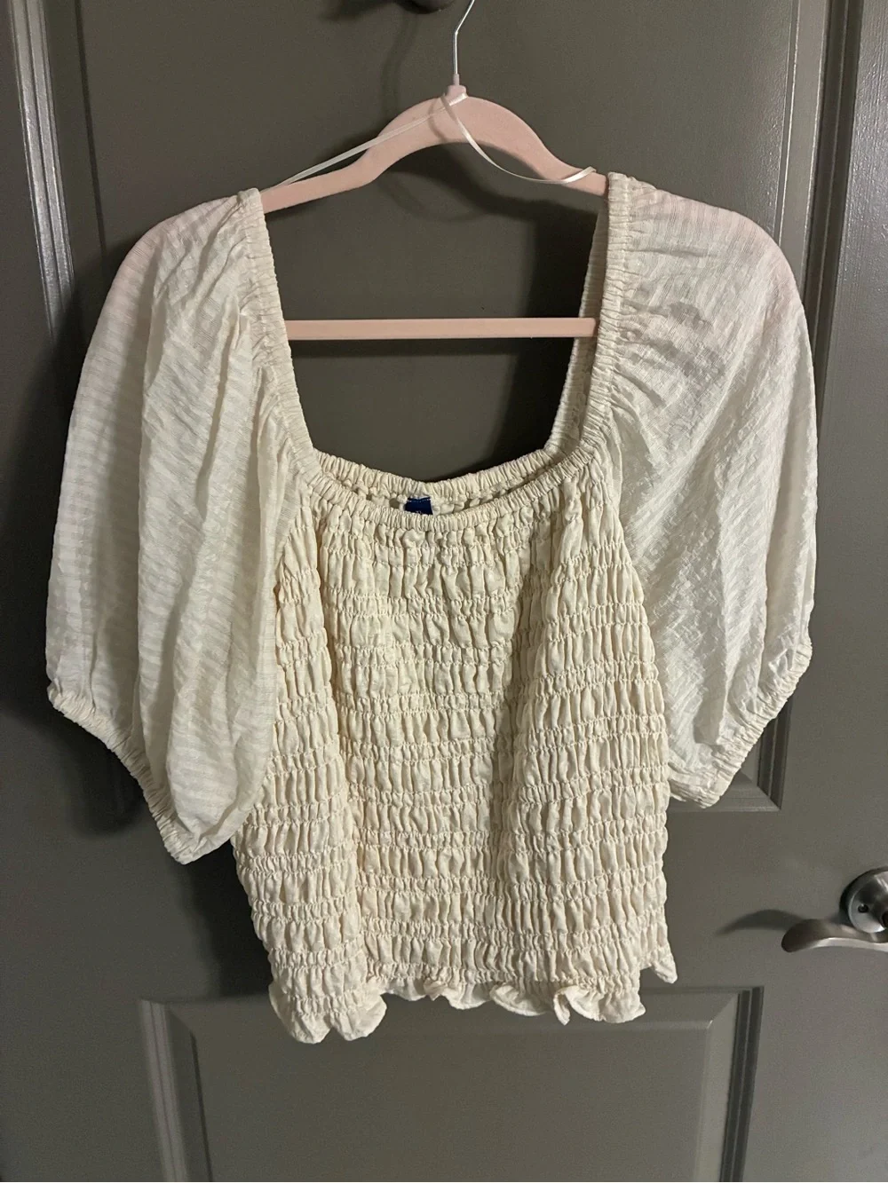 Old Navy Cream Smocked Square-Neck Peasant Blouse